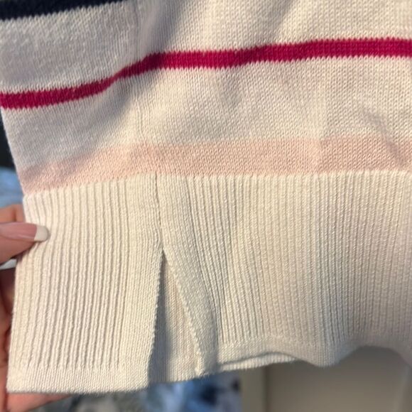 Time and Tru Pink and White Crew Neck Sweater with Retro Stripes - Picture 3 of 3
